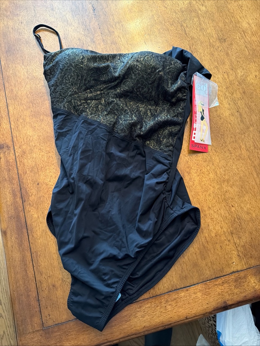 Spanx Black & Gold Lace One-Piece Shapewear Bathing suit